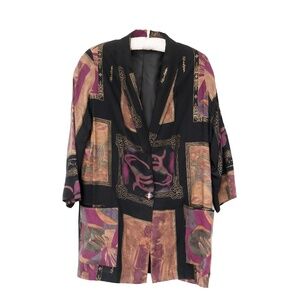 Kensington Square abstract vintage rayon blazer jacket - Dichroic glass button